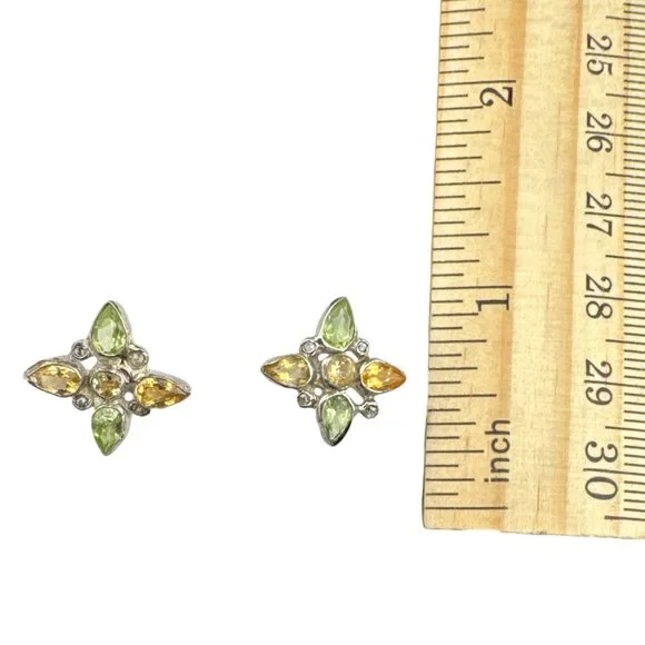 Citrine & Peridot Solid 925 Sterling Silver stud Earrings - Picture 2 of 2